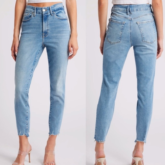Good American good waist crop chew hem blue jeans size 14 - Picture 1 of 6